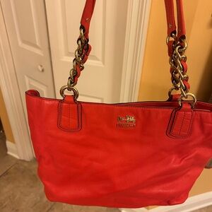 Coach Red Leather Tote Bag